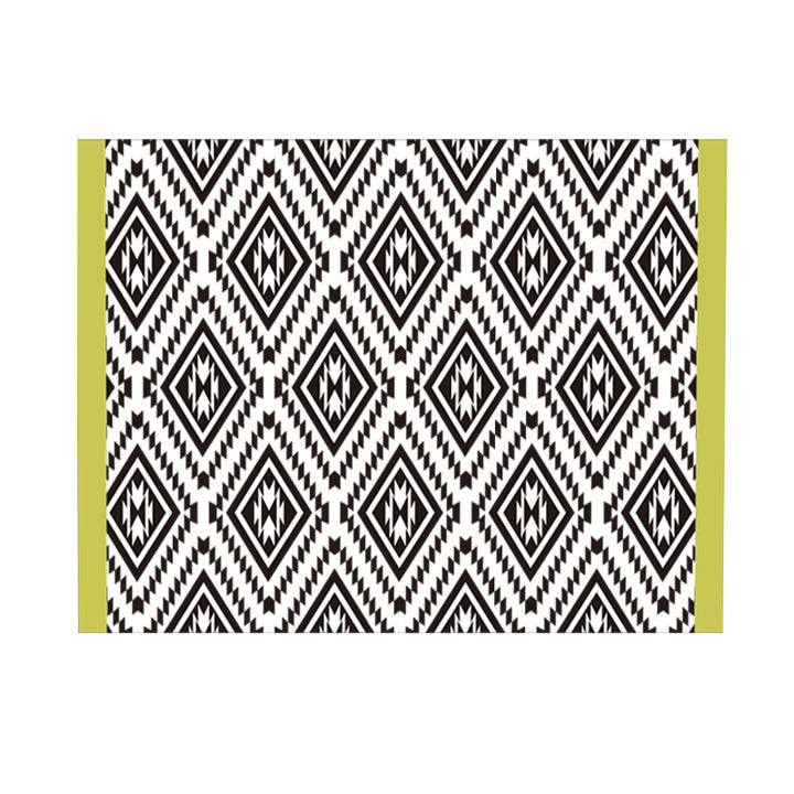 Geometric flat-woven living room rug with stripe and tile pattern