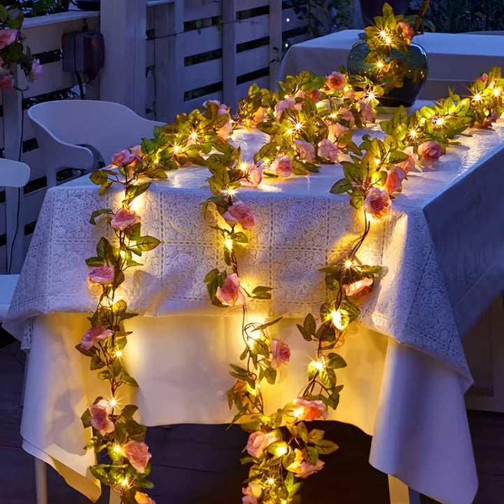 Romantic Rose Vine LED Garland With Micro Lights And Weatherproof Flexible Stem Kalsten