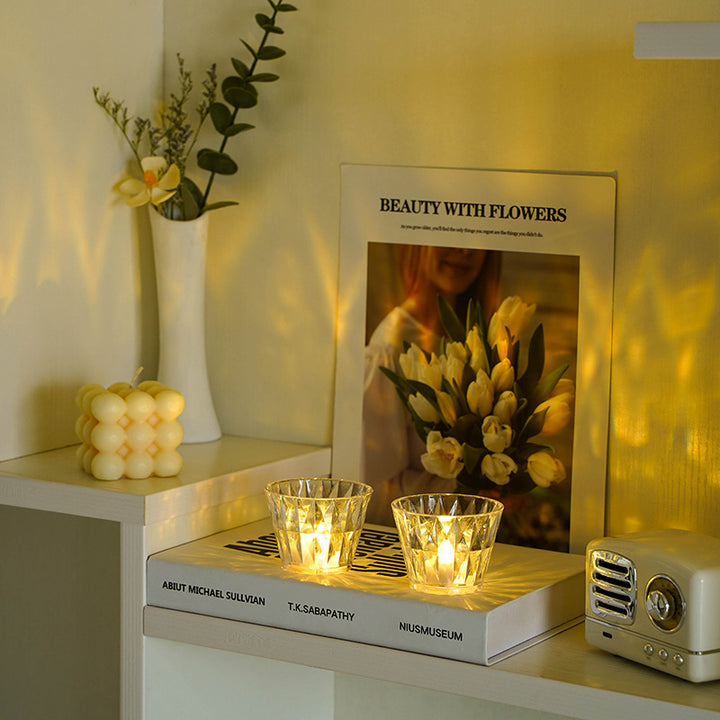 Faceted Crystal-Style Tea Light Candle Holder for Ambient Votive Lighting