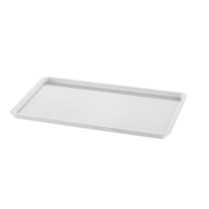 Flat transparent acrylic storage lid with sealing lip and elevated stand feet
