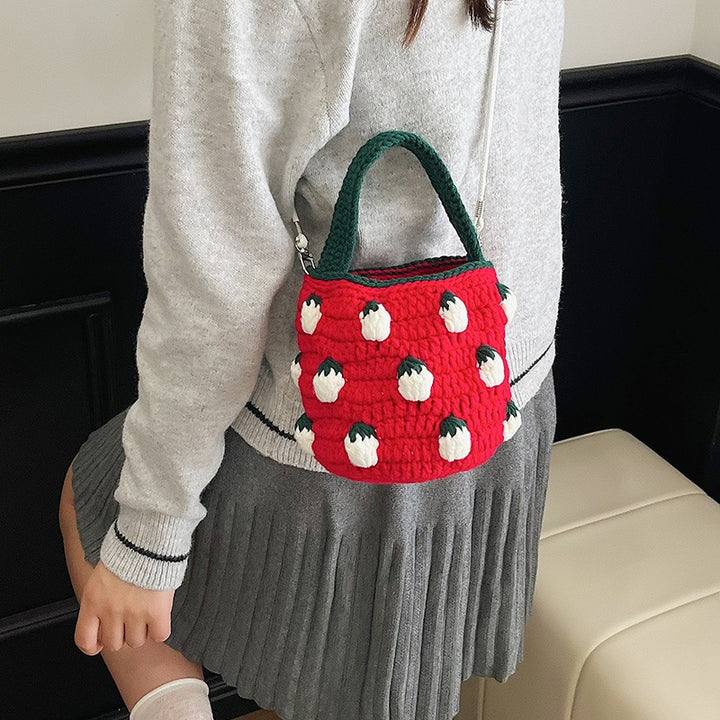 Cute Crochet Strawberry-Themed Mini Bucket Bag