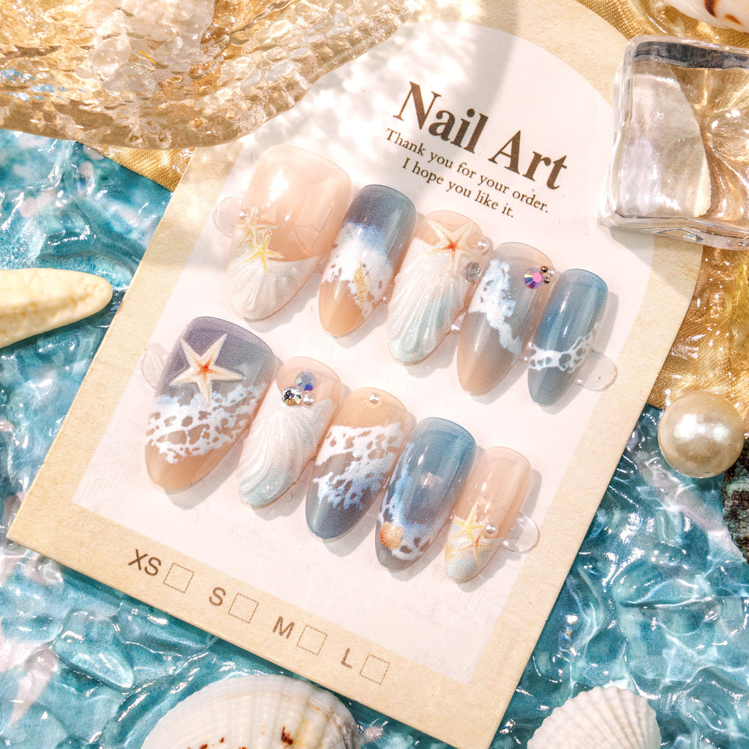 Coastal-Themed Press-On Nail Art Set