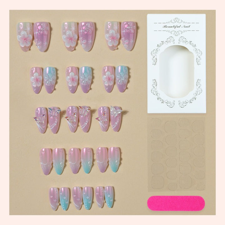 Artificial nail set with floral accents and glitter Kalsten
