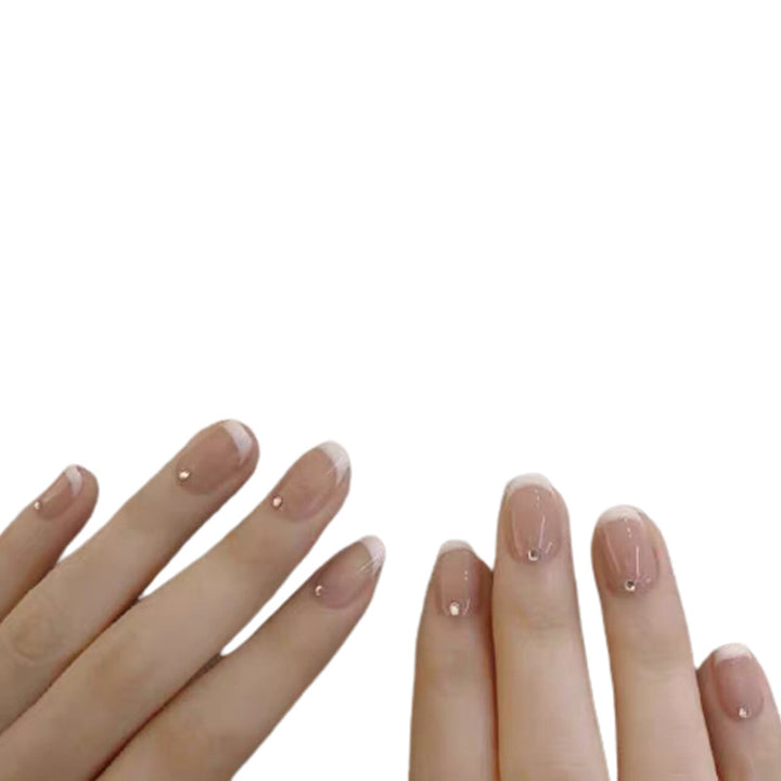 Elegant Press-On Nail Set with Rhinestone Accents