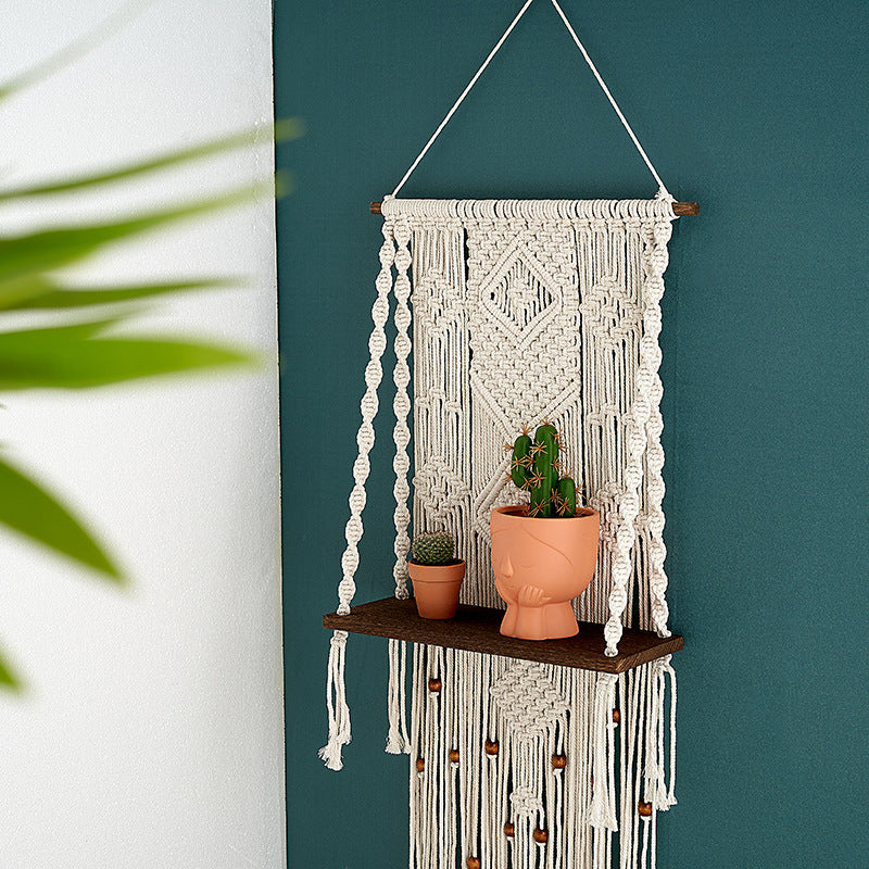 Macrame Wall Hanging with Decorative Shelf Kalsten