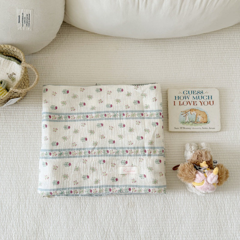 Unisex Muslin Blanket with delicate floral design and elegant ruffles Kalsten