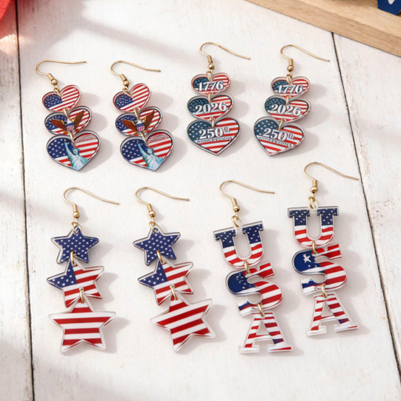 Women's eye-catching statement earrings made of acrylic with patriotic bow pendant Kalsten