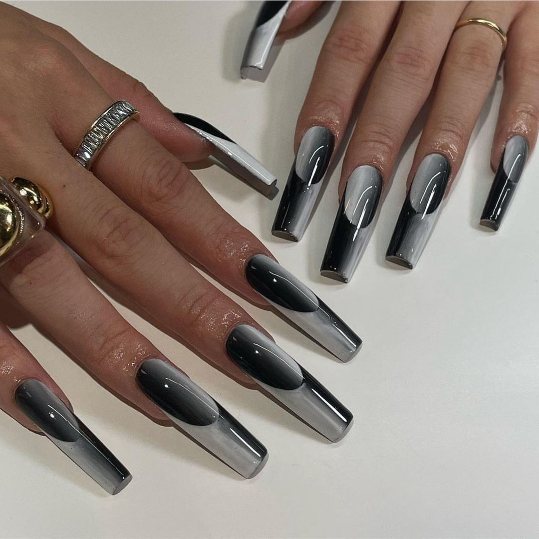 Long Coffin Shaped Press-On Nail Set with Gradient Design