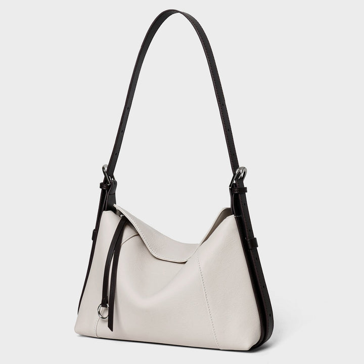 Leather Shoulder Hobo Bag with Adjustable Contrast Strap
