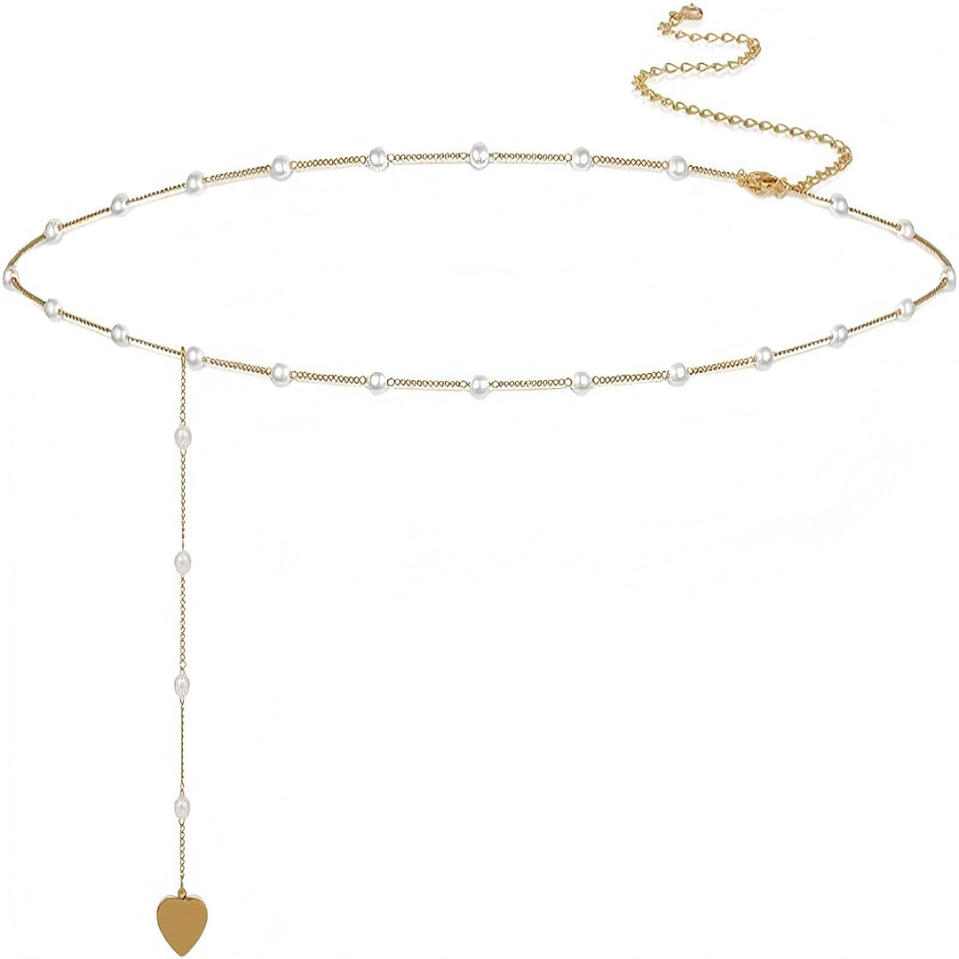 Elegant Pearl and Heart Charm Belly Chain Kalsten