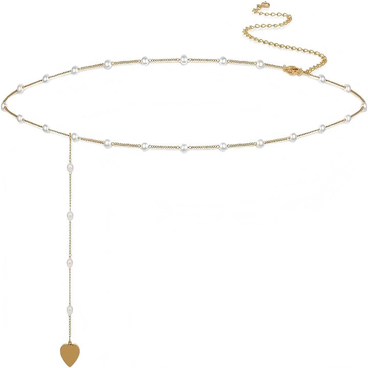 Elegant Pearl and Heart Charm Belly Chain Kalsten