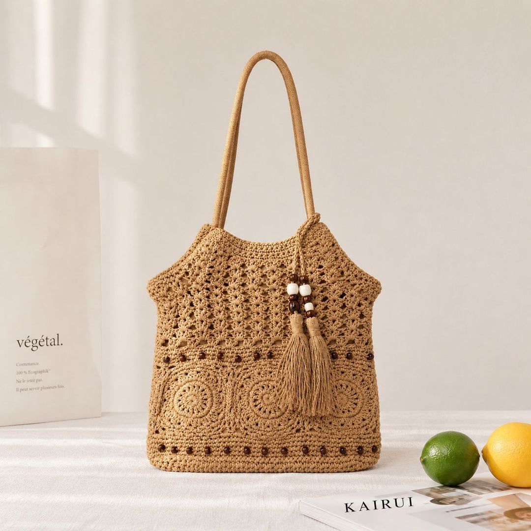 Crochet Shopping Bag with Decorative Tassels Kalsten