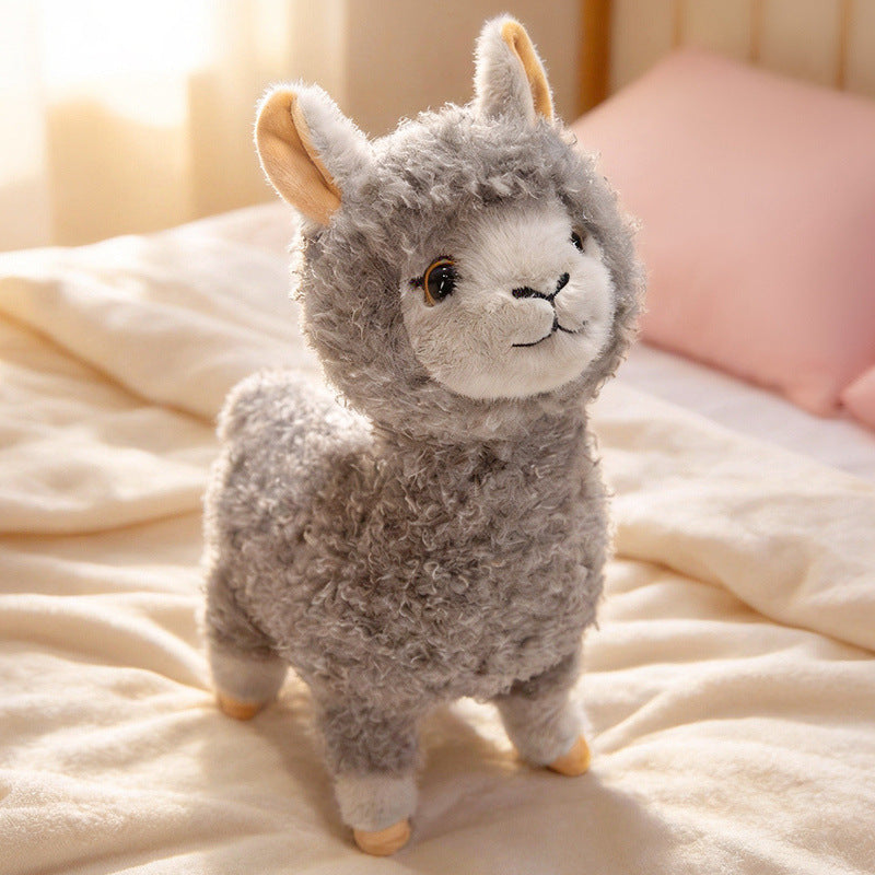 Standing Curly-Fur Alpaca Plush Cuddle Companion with Embroidered Face Kalsten