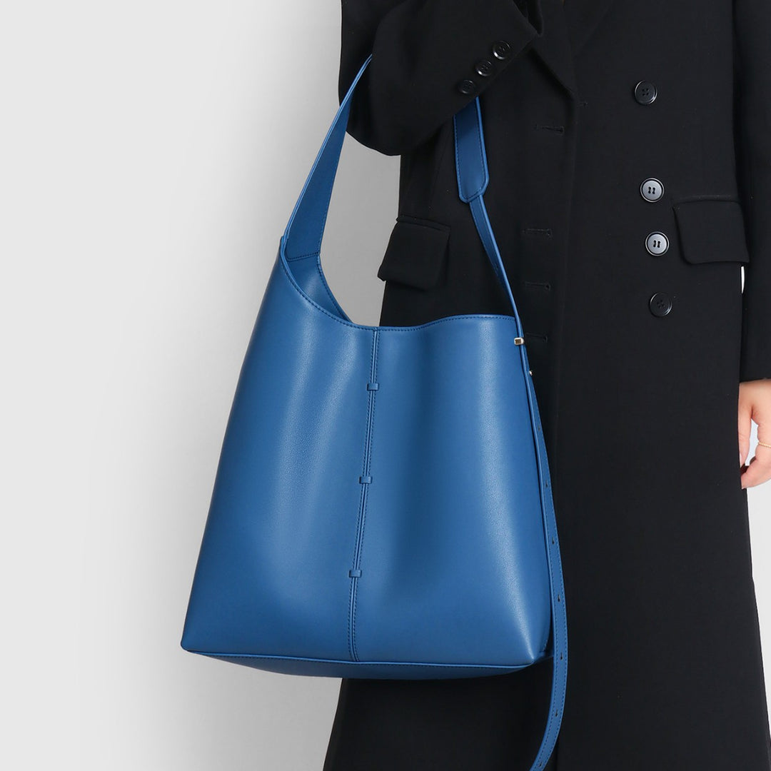Sleek Curved Bucket Hobo Tote with Adjustable Side Strap