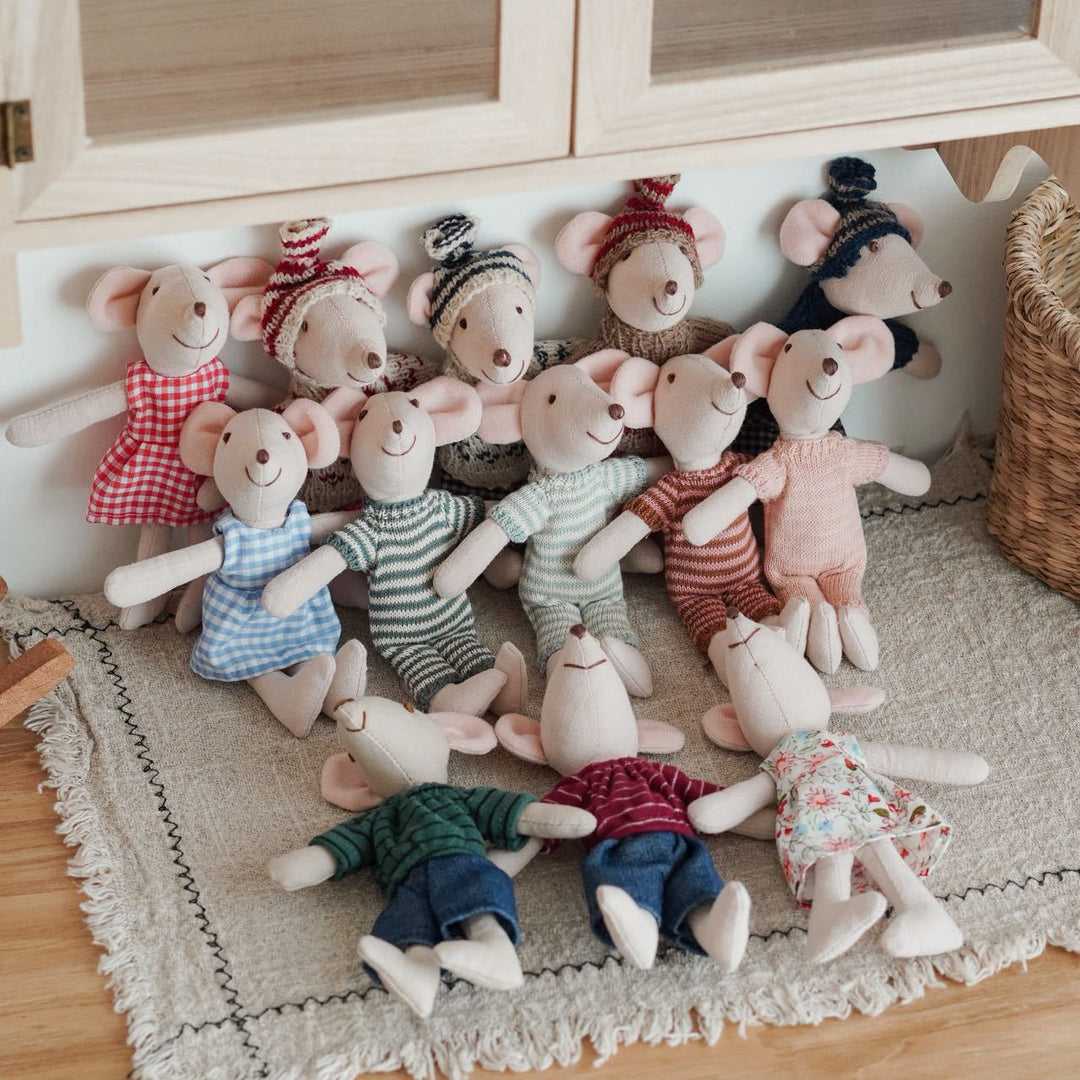 Handcrafted Cotton Plush Mouse Doll with Crocheted Dress