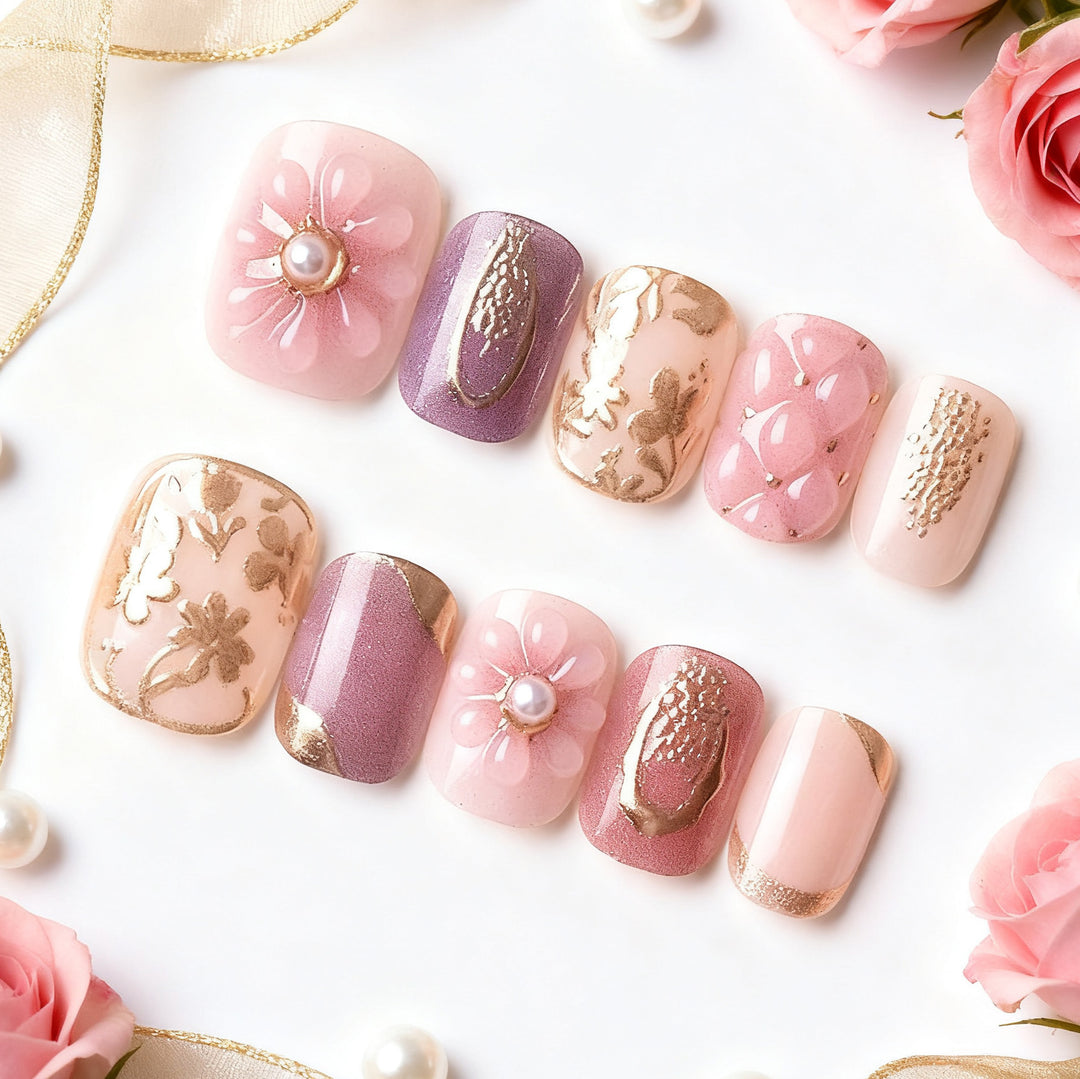 Elegant Floral Decorative Press-On Nail Art Set Kalsten