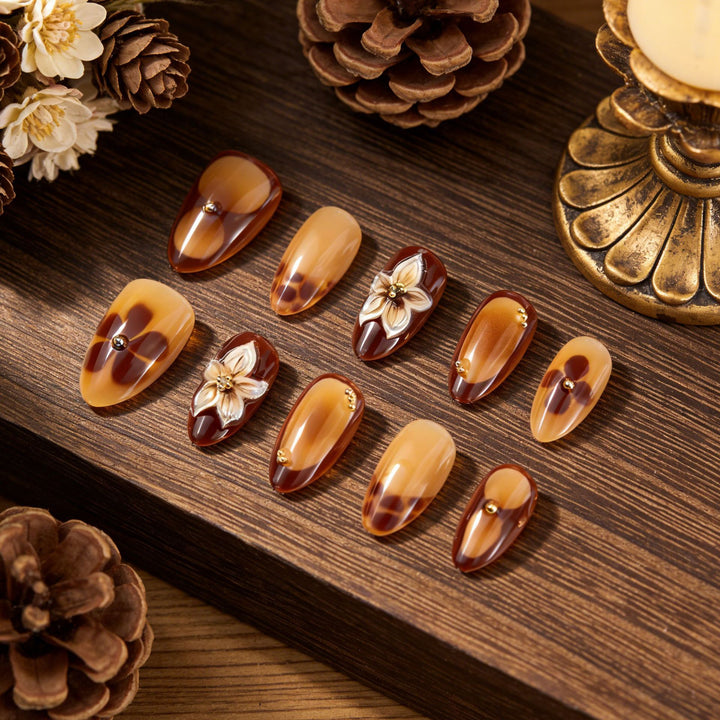 Elegant Nature-Inspired Press-On Nail Art Kalsten