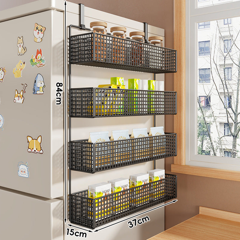 Over-Refrigerator Vertical Hanging Mesh Storage Rack with Deep Baskets and Hook Rail