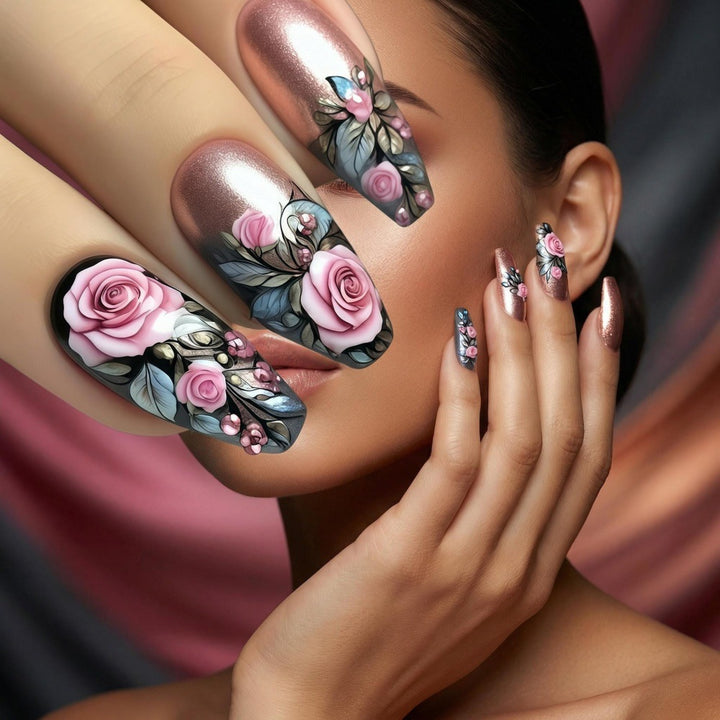 Artificial nails with floral rose pattern Kalsten