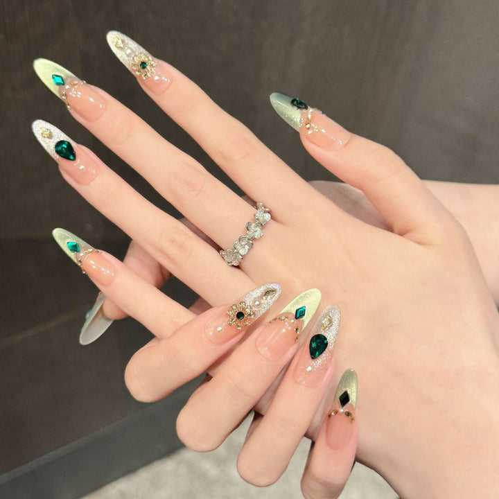 Artistic Gem-Embellished Press-On Nails