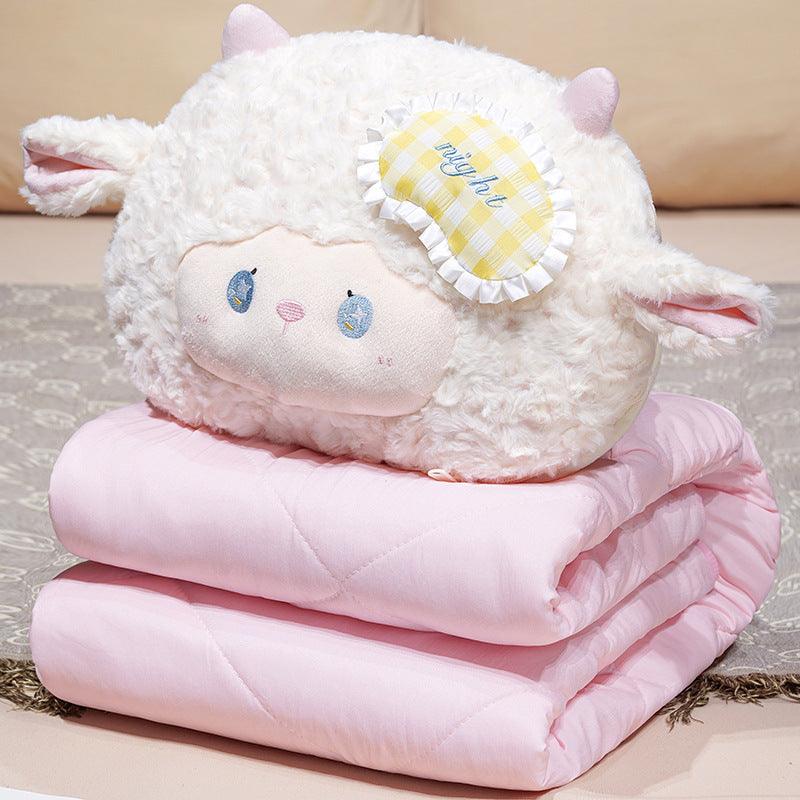 Cozy children's bed set with plush lamb pillow and quilted cotton blanket