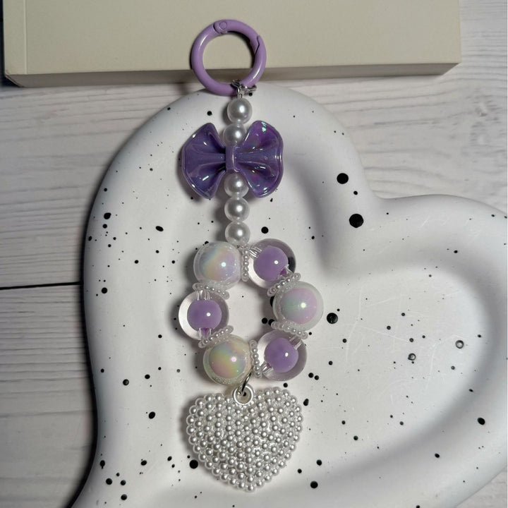 Decorative Bow and Bead Charm Keychain kalsten