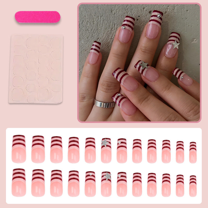 Nail art set with modern stripe design and sparkling stars Kalsten