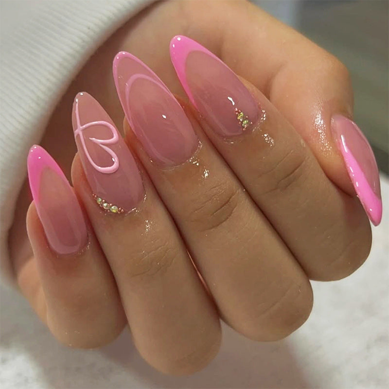 Artificial nail set with elegant heart and glitter decoration Kalsten