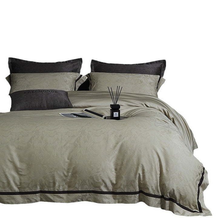 Luxurious Satin Bedding Set with Jacquard Floral Pattern and Concealed Zipper