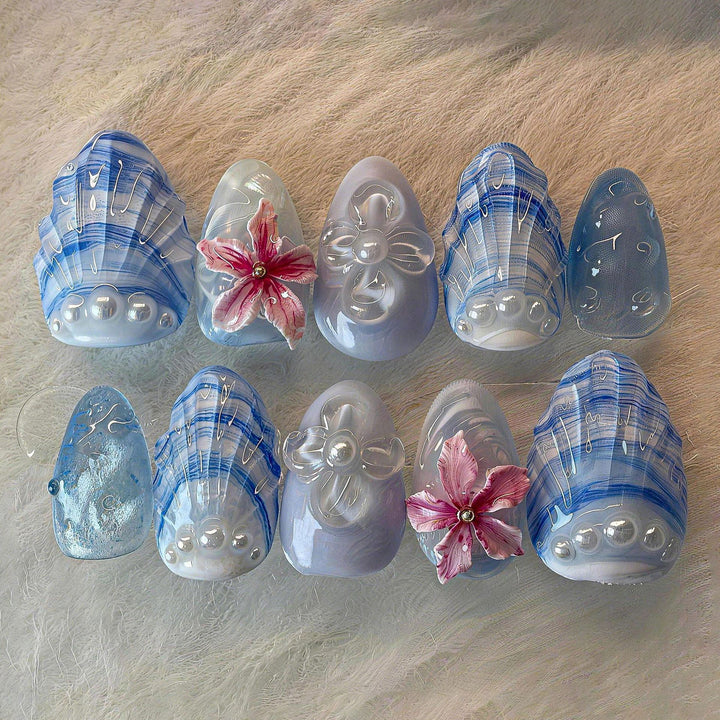 Artistic Floral and Shell-Design Press-On Nail Art Set Kalsten