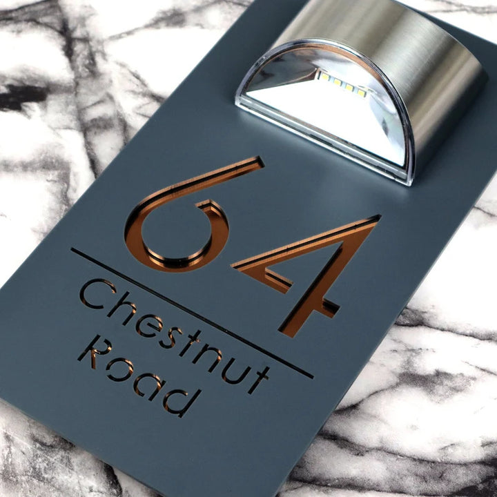 Modern Illuminated Stainless Steel Address Plaque With Integrated Led Pathway Light