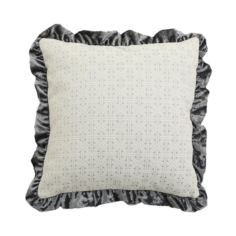 Hand-tufted square decorative cushion cover with floral chenille appliqué