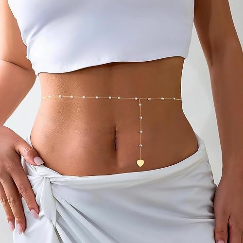 Elegant Pearl and Heart Charm Belly Chain Kalsten