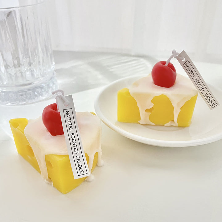 Novelty Cheesecake-Style Melting Wax Scented Decorative Candle with Cherry Top