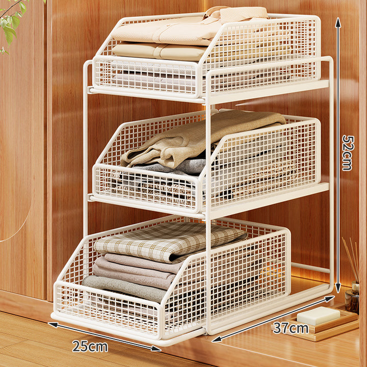 Double-Tier Sliding Wire Mesh Closet Drawer Organizer with Raised Frame