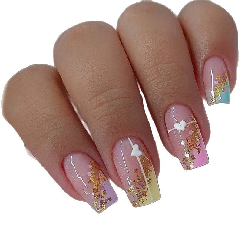 Heart-Embellished Nail Art Design Kalsten