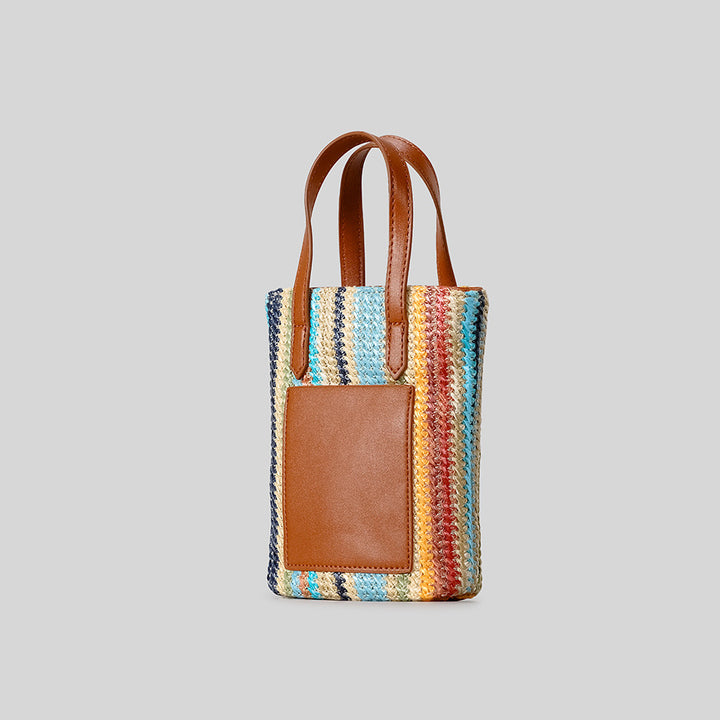 Playful Woven Tote Bag with Teddy Bear Detail