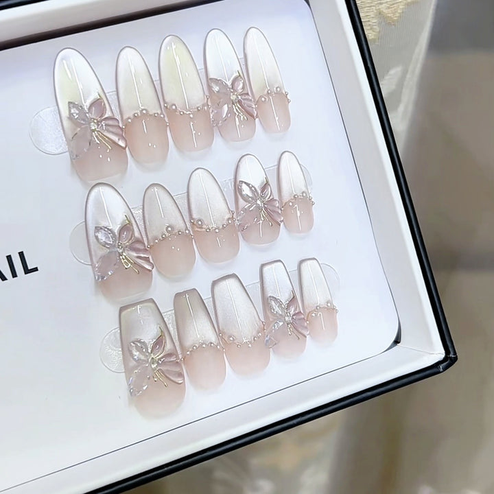 Premium Decorative Press-On Nail Set with Butterflies Kalsten