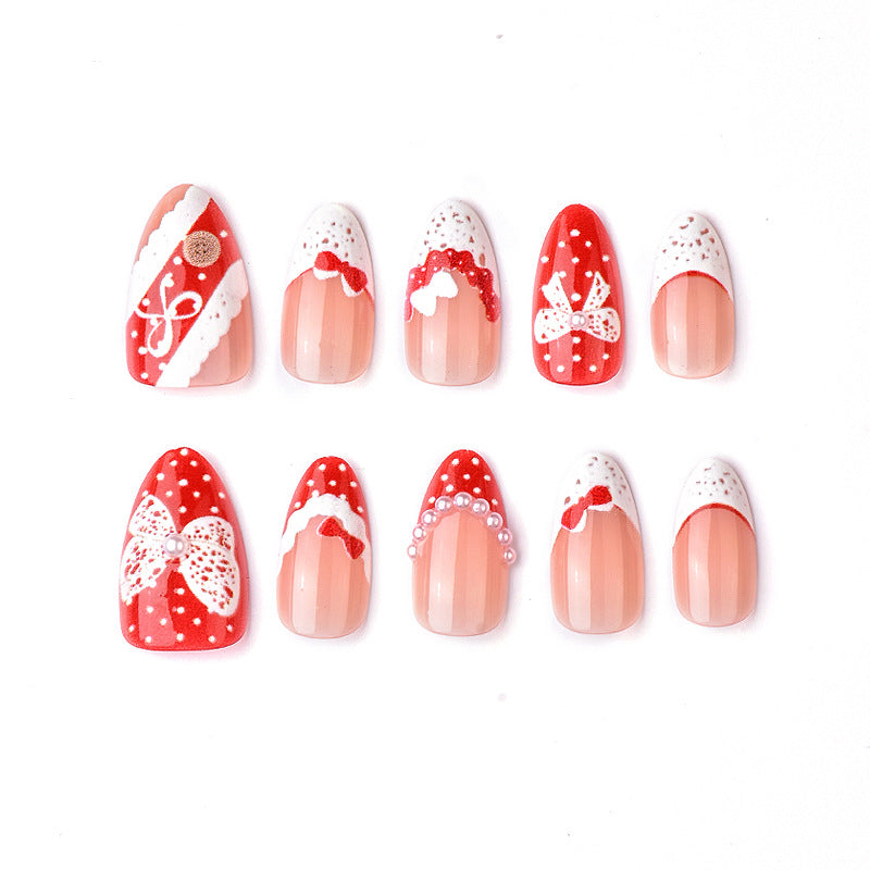 Decorative Bow-Embellished Press-On Nail Art Set Kalsten