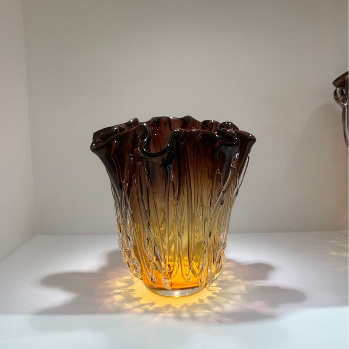Handblown Textured Ruffled-Rim Gradient Glass Vase Set Kalsten