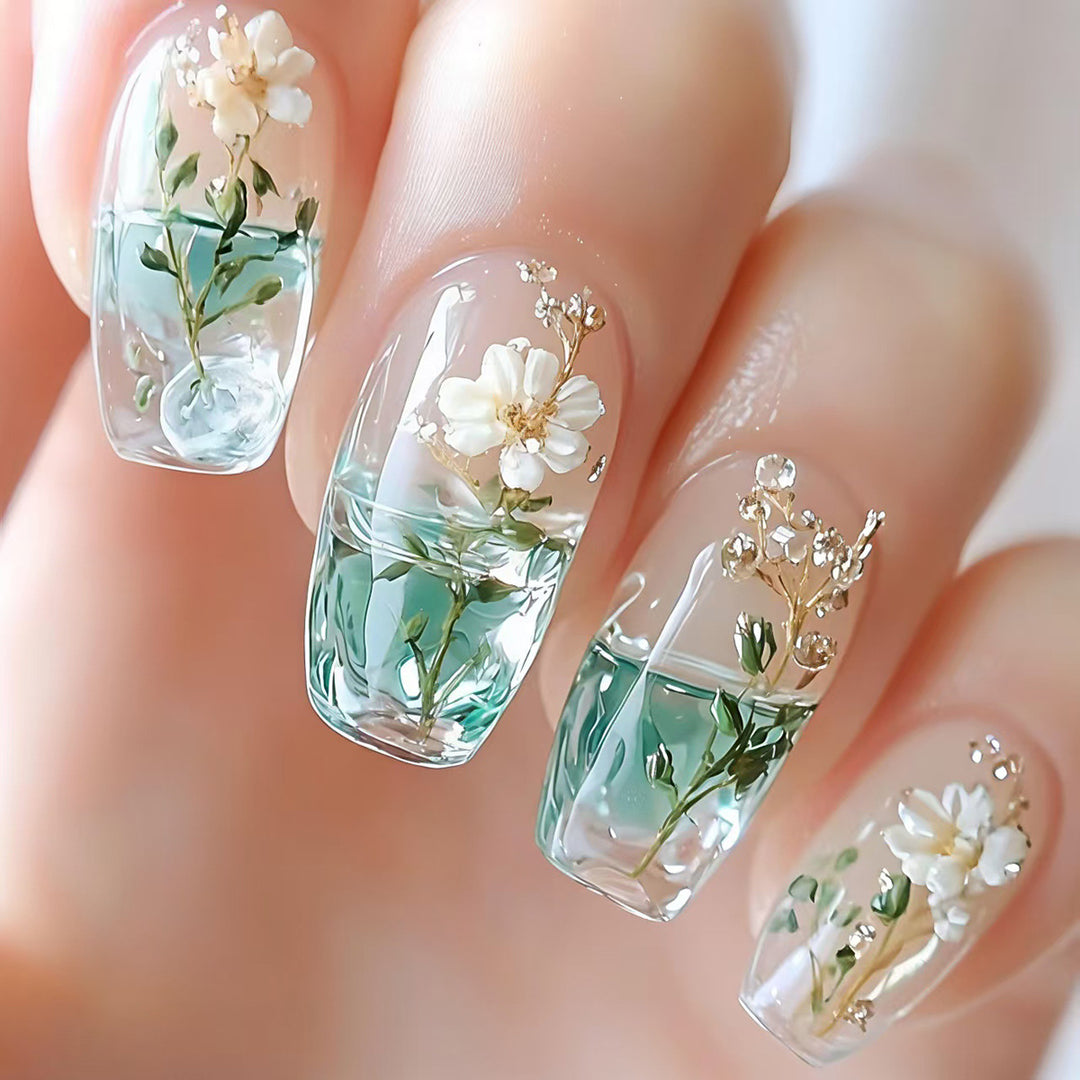 Floral Encased Gel Nail Art Kalsten
