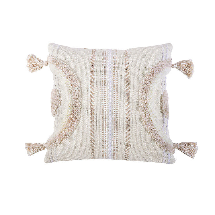 Structured decorative pillowcase with tassels and woven relief