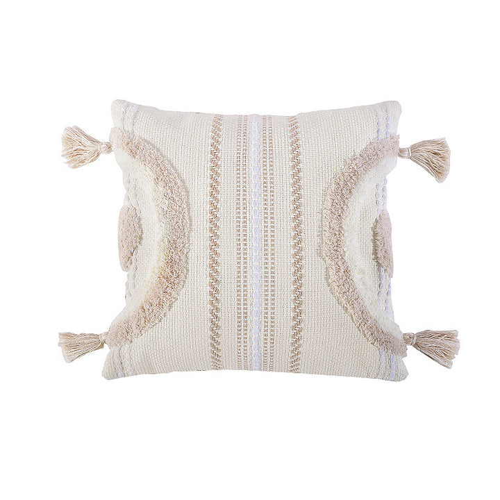 Structured decorative pillowcase with tassels and woven relief