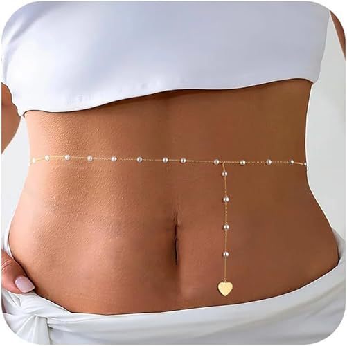 Elegant Pearl and Heart Charm Belly Chain Kalsten