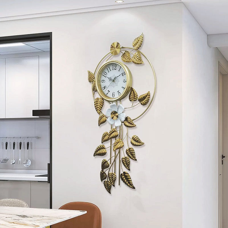 Decorative Wall Clock with Floral Accents Kalsten