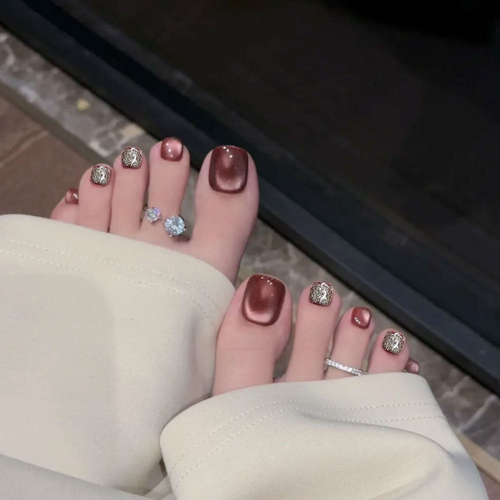 Rhinestone-Embellished Pedicure Nail Art