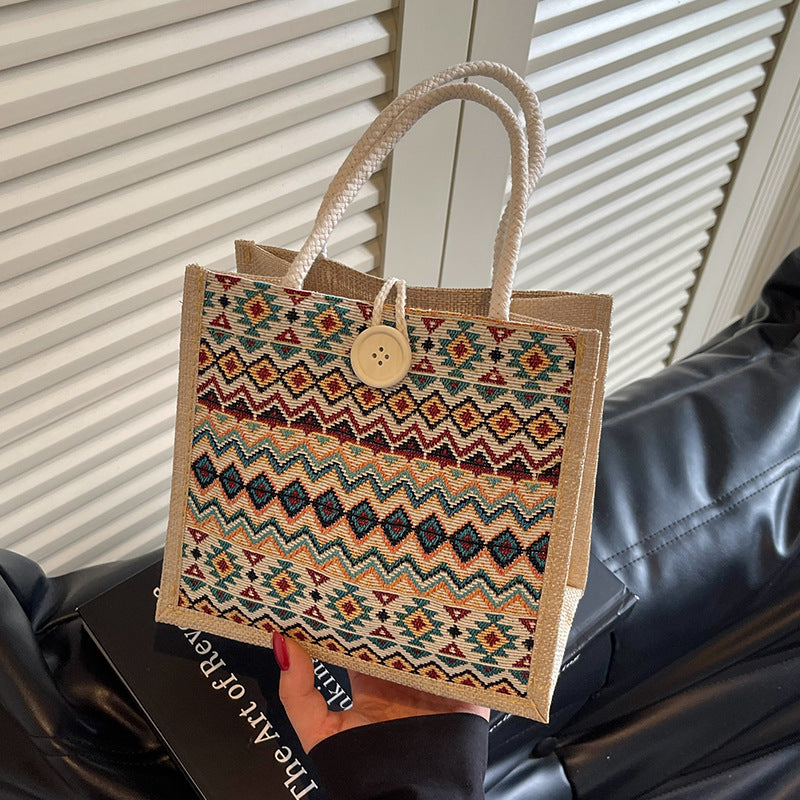 Ethnic Patterned Woven Tote Bag