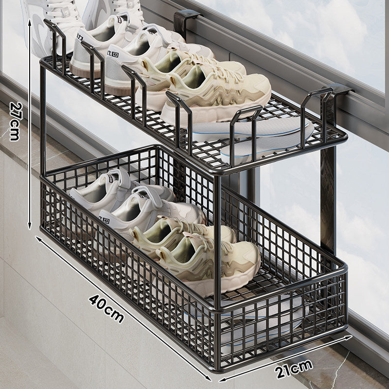 Over-Window Hanging Shoe Drying and Storage Basket Organizer