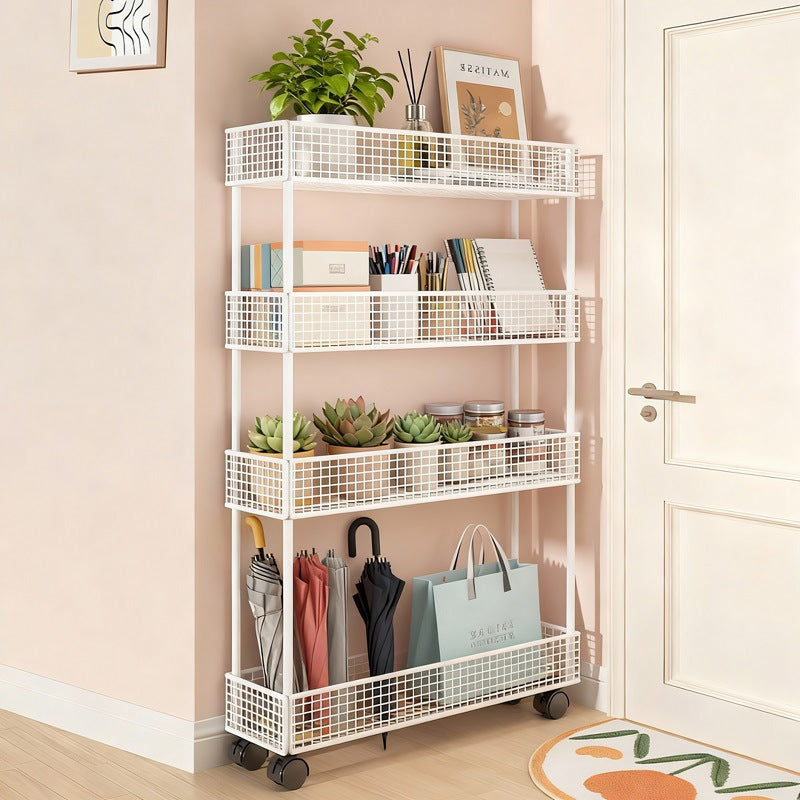 Freestanding Four‑Tier Metal Mesh Book and Display Shelf Rack