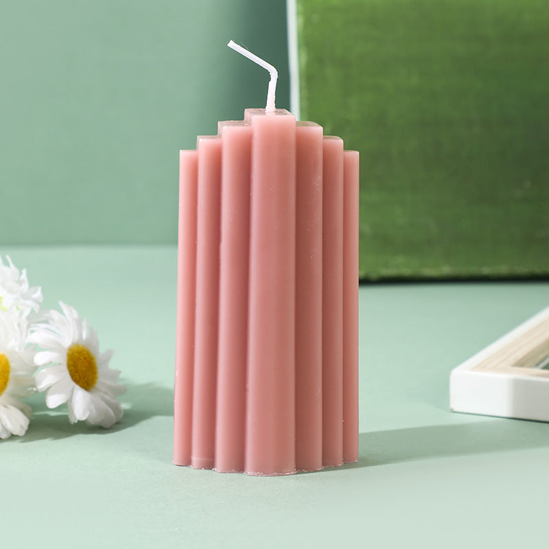 Ribbed Vertical-Fluted Decorative Pillar Candle with Premium Wax Blend